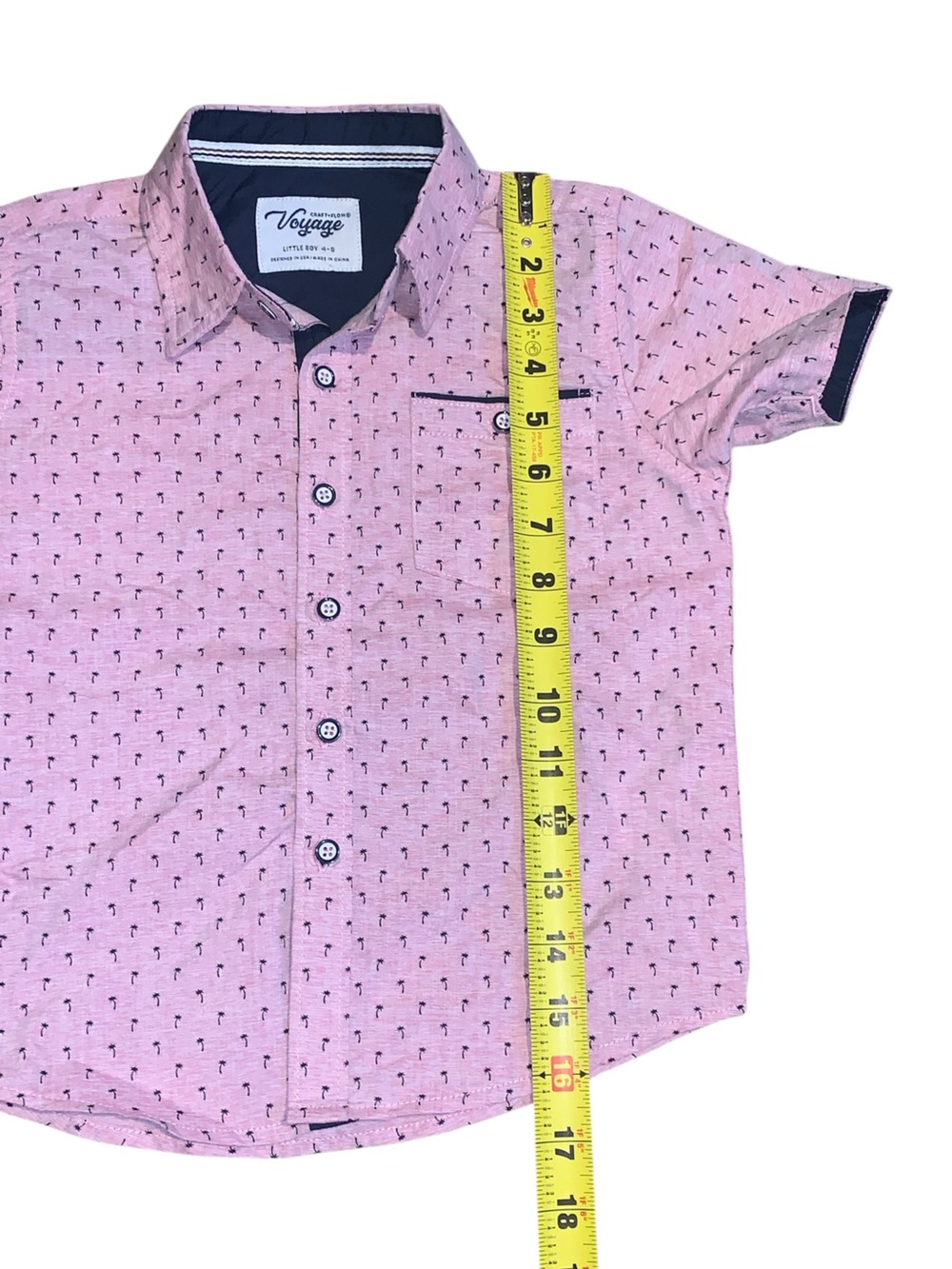 Craft + Flow Voyage Boys Pink Palm Tree Button Down Shirt Size 4-5 Kids Summer - Picture 4 of 8